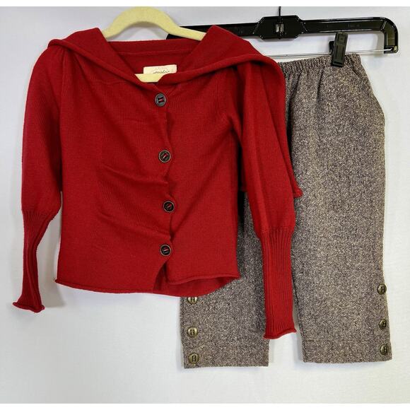 Persnickety Girls Red Cardigan And Brown Wool Blend Pants USA Made Size 4 - Picture 6 of 16